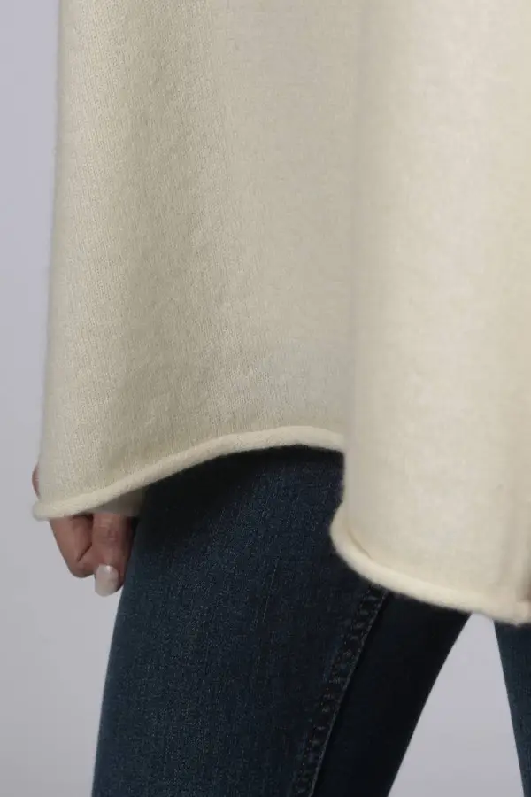 Cream White pure cashmere short sleeve oversized batwing sweater 
