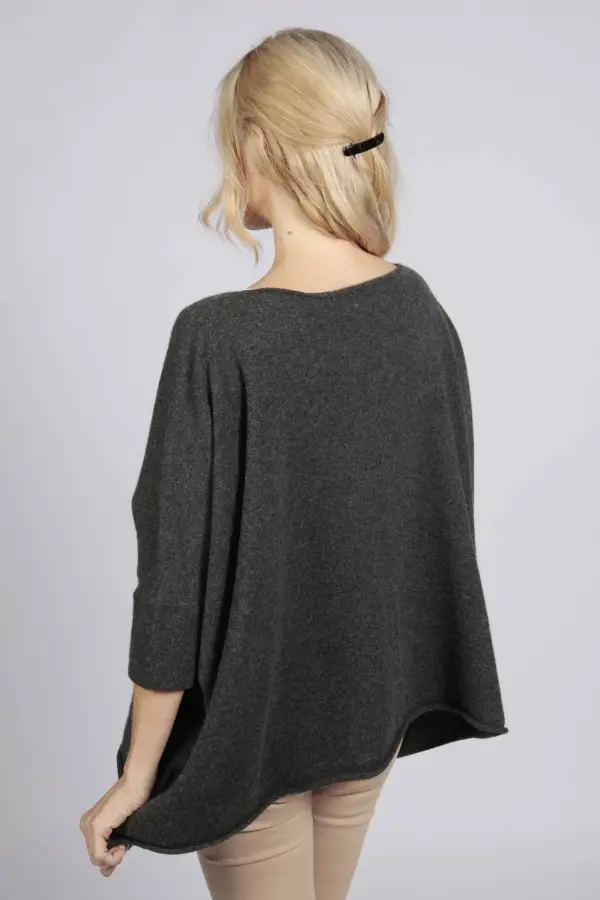 Charcoal Grey pure cashmere short sleeve oversized batwing sweater