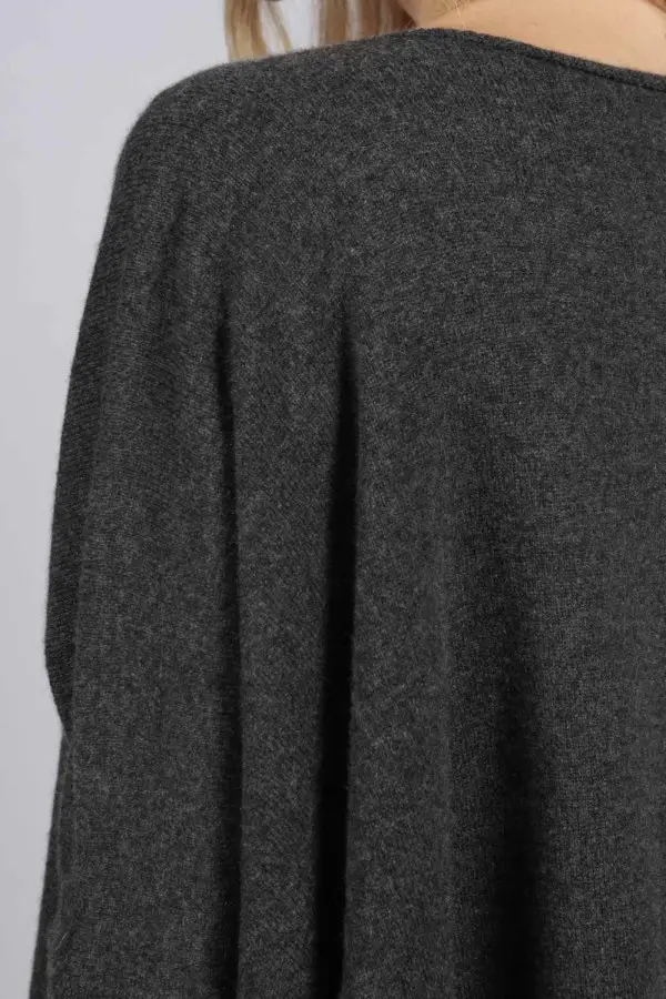 Charcoal Grey pure cashmere short sleeve oversized batwing sweater