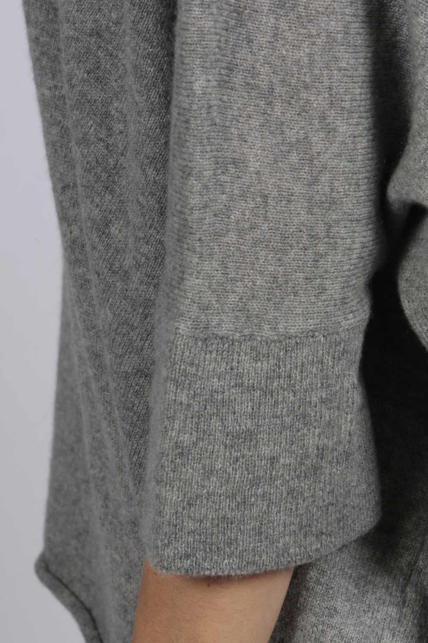 Chandail batwing à manches courtes surdimensionné pur cachemire en gris clair
