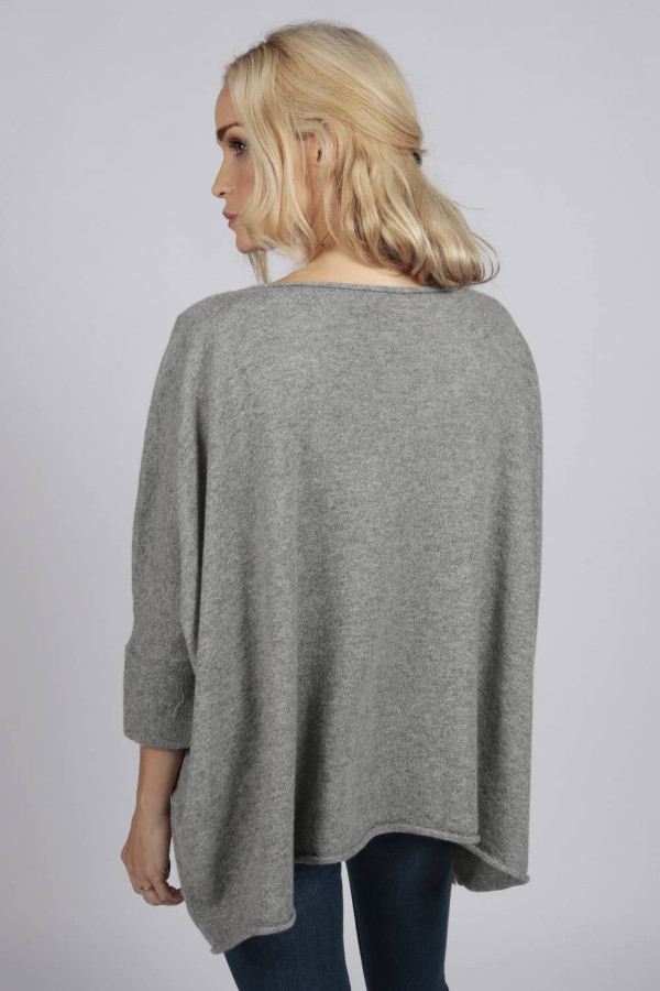 Chandail batwing à manches courtes surdimensionné pur cachemire en gris clair