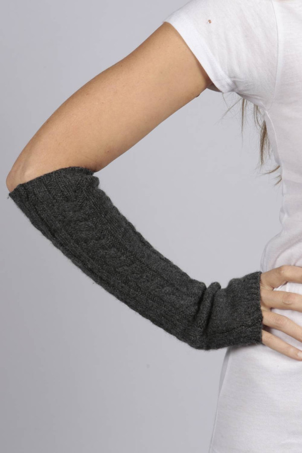 Charcoal Grey pure cashmere cable knit wrist warmers gloves Italy in