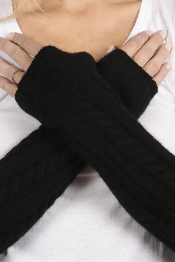 Reine Kaschmir Zopfstrick Pulswärmer Handschuhe in schwarz