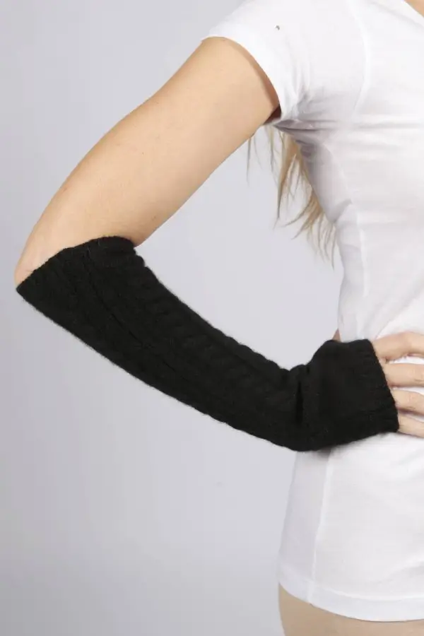 Reine Kaschmir Zopfstrick Pulswärmer Handschuhe in schwarz