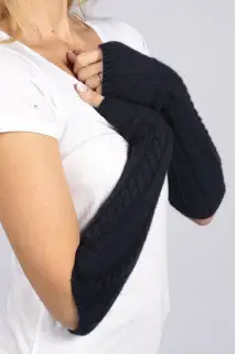 Manicotti cashmere maglia a treccia color Blu navy