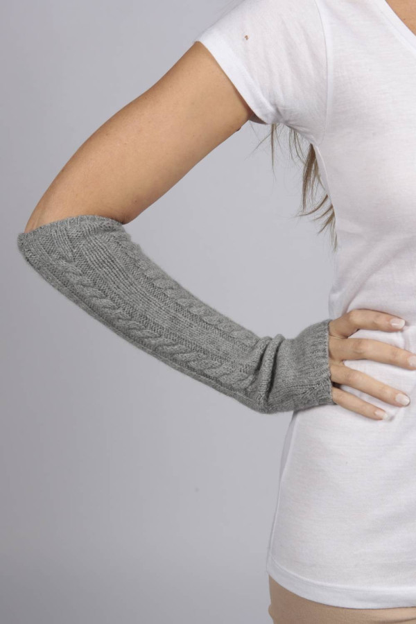 Reine Kaschmir Zopfstrick Pulswärmer Handschuhe in hellgrau