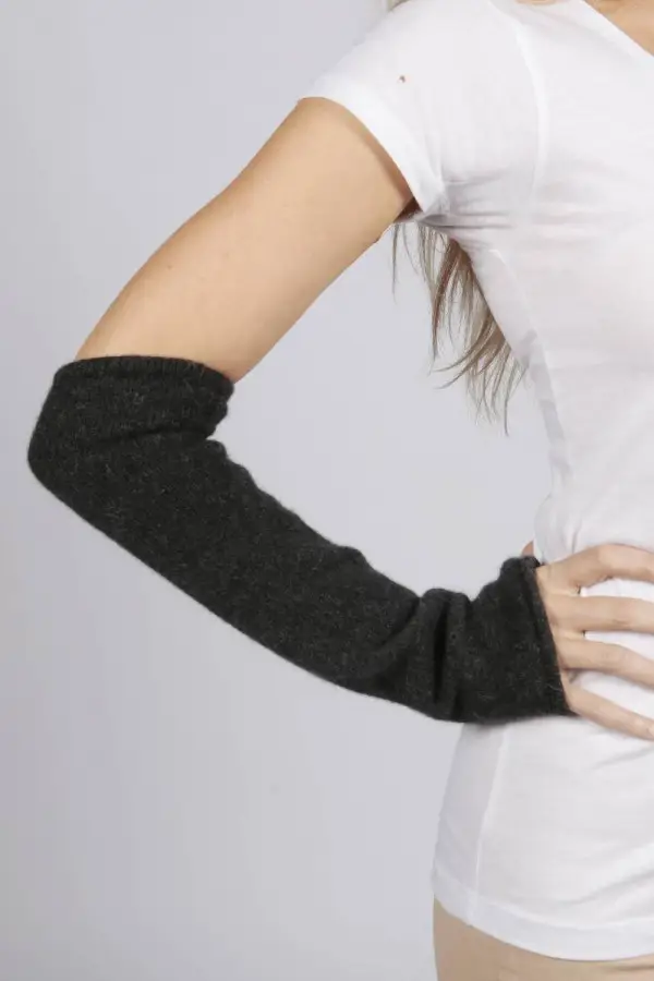 Charcoal Grey pure cashmere fingerless long wrist warmer gloves