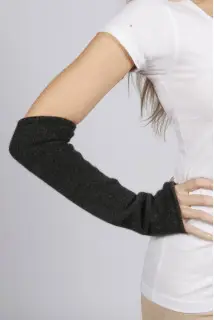 Light Grey pure cashmere fingerless long wrist warmer gloves