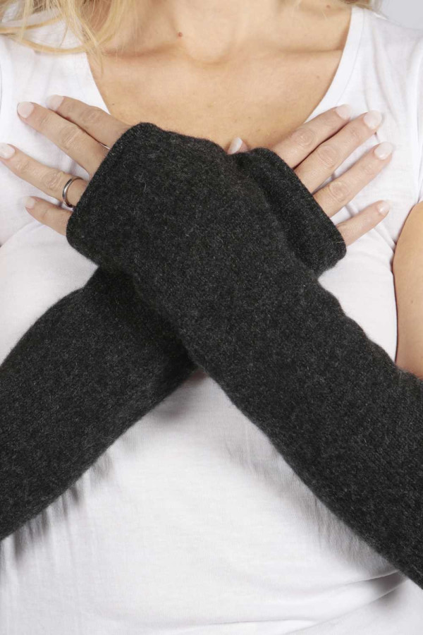 Reine Kaschmir Fingerlose Lange Armstulpen in anthrazitgrau