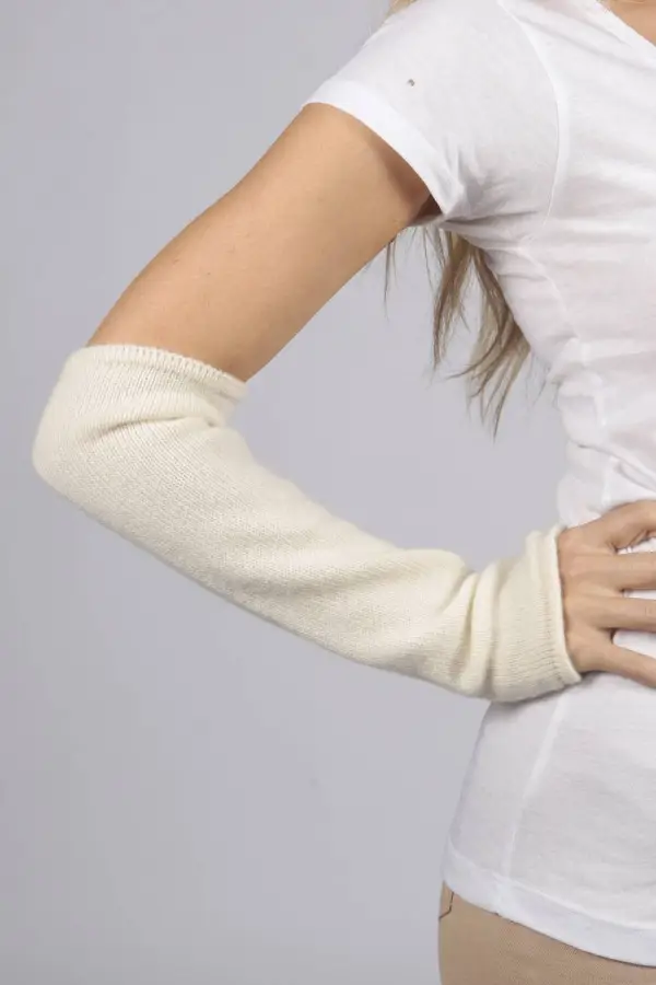 Longs gants / chauffe-poignet sans doigts pur cachemire en crème blanc