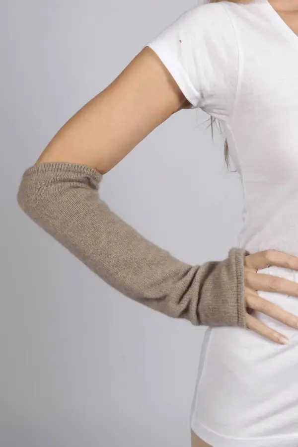 Camel Brown pure cashmere fingerless long wrist warmer gloves