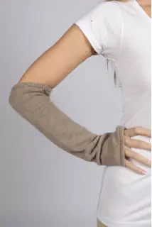 Camel Brown pure cashmere fingerless long wrist warmer gloves