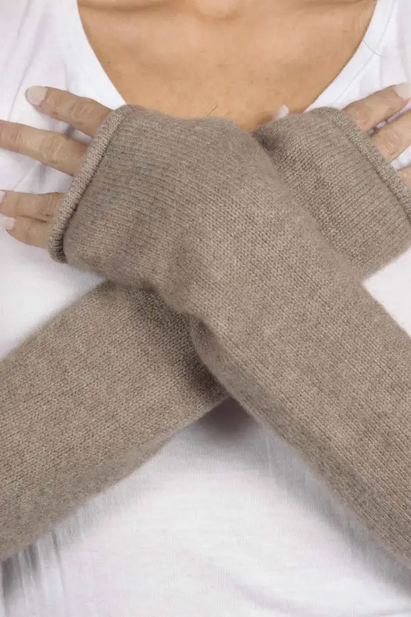 Camel Brown pure cashmere fingerless long wrist warmer gloves