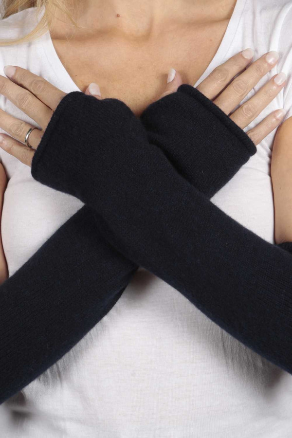 Reine Kaschmir Fingerlose Lange Armstulpen in navy blau
