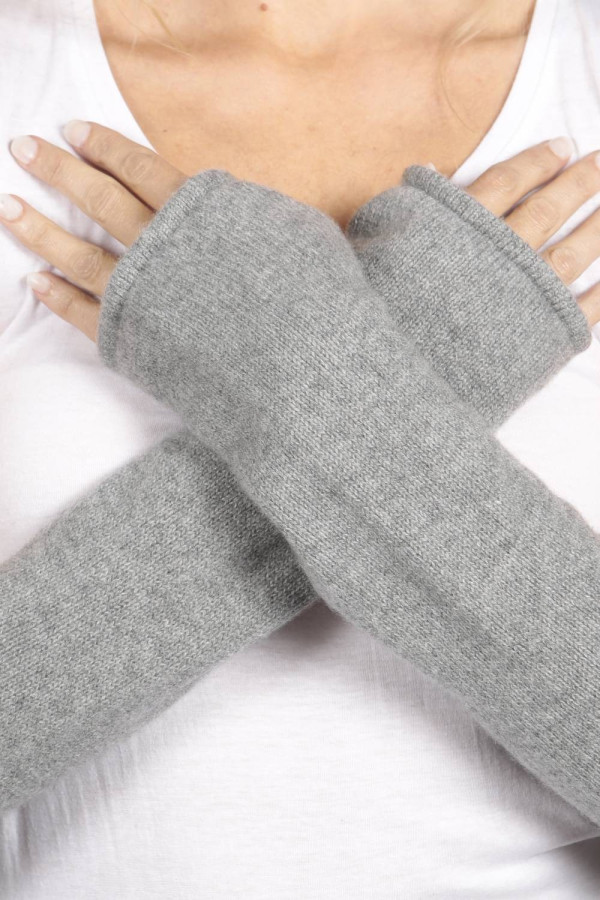 Light Grey pure cashmere fingerless long wrist warmer gloves