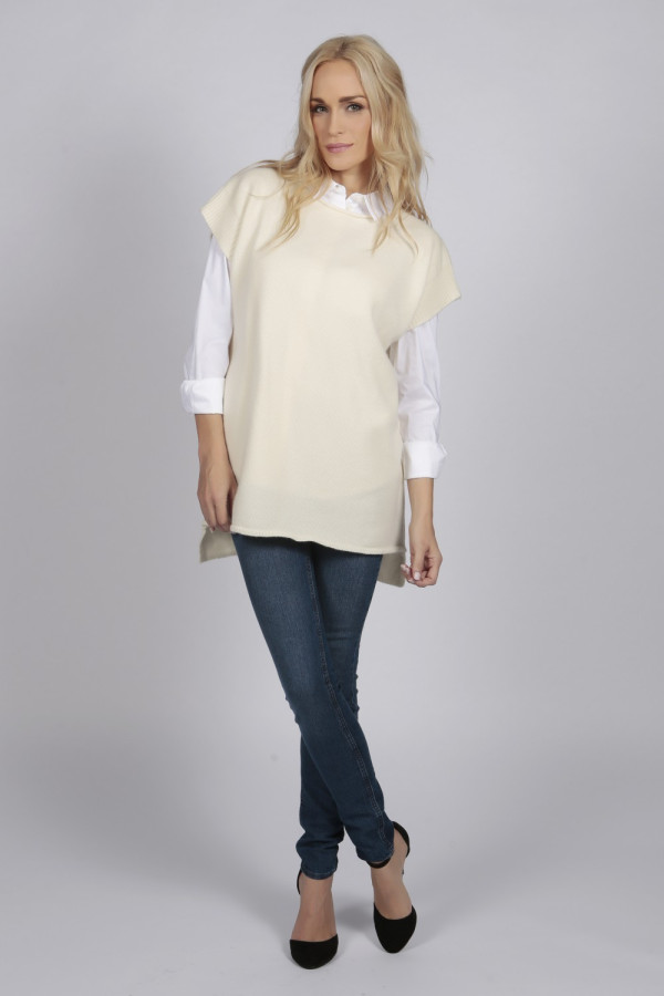 Cream White women's pure cashmere sleeveless sweater