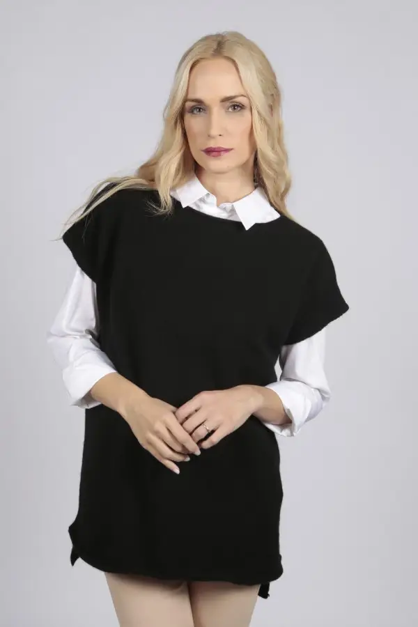 Reiner Kaschmir Ärmelloser Damen Pullover in schwarz