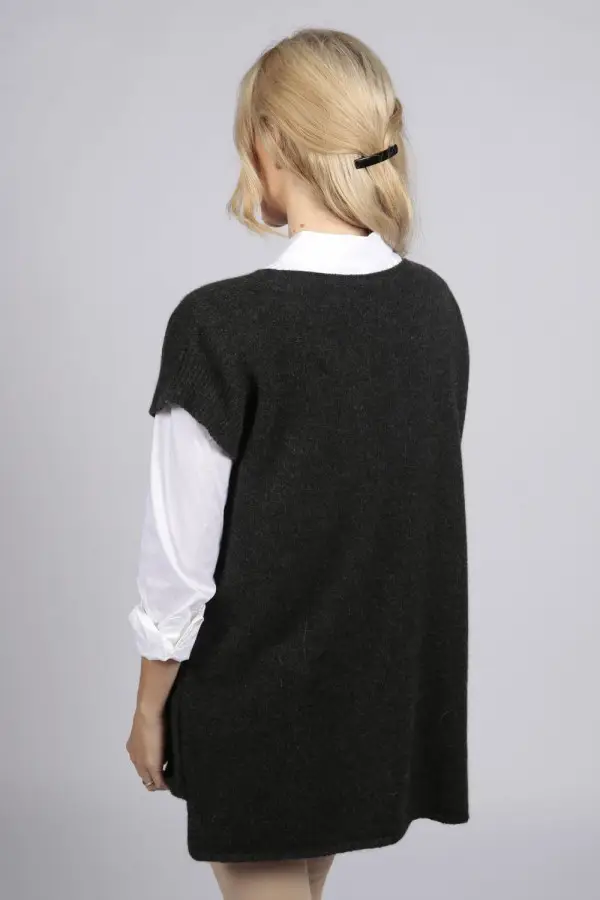 Reiner Kaschmir Ärmelloser Damen Pullover in anthrazitgrau