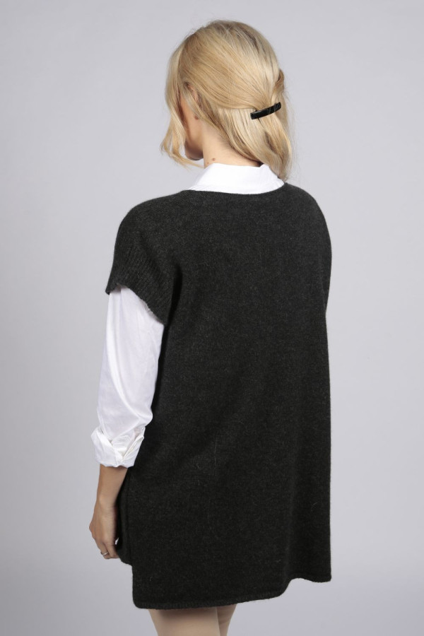 Reiner Kaschmir Ärmelloser Damen Pullover in anthrazitgrau