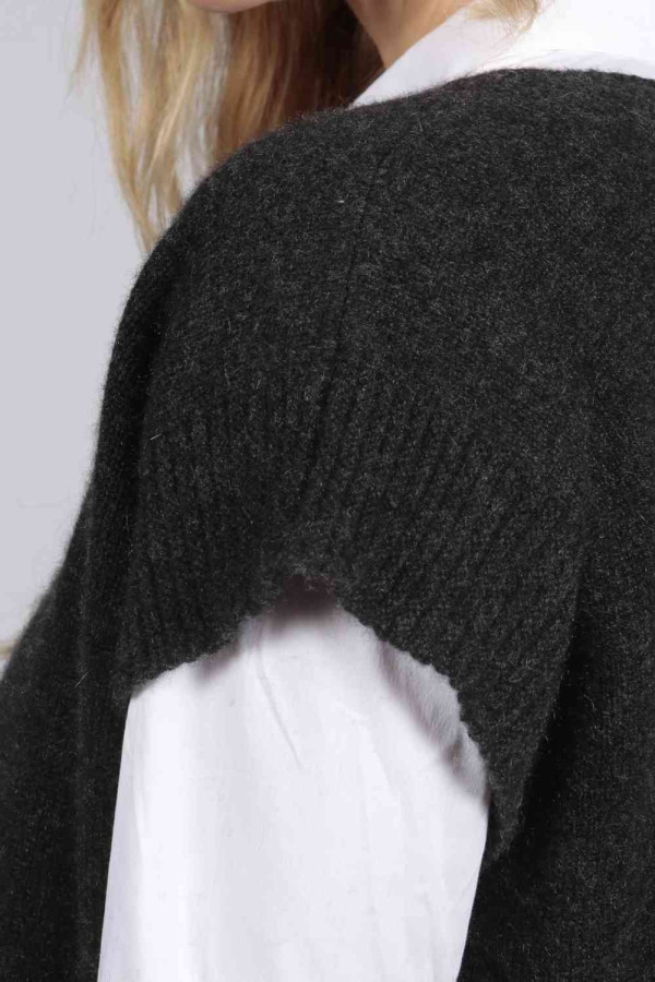 Maglia 100% cashmere smanicata da donna Grigio Antracite