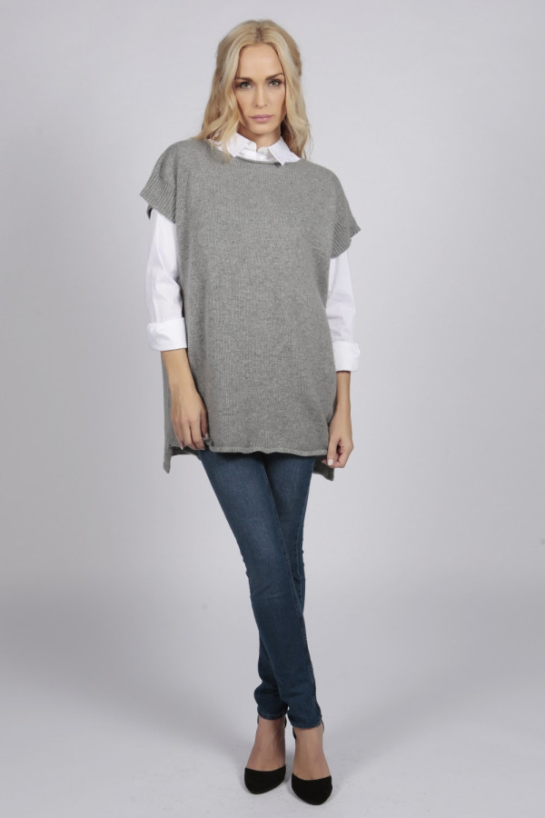 Light grey women's pure cashmere sleeveless sweater