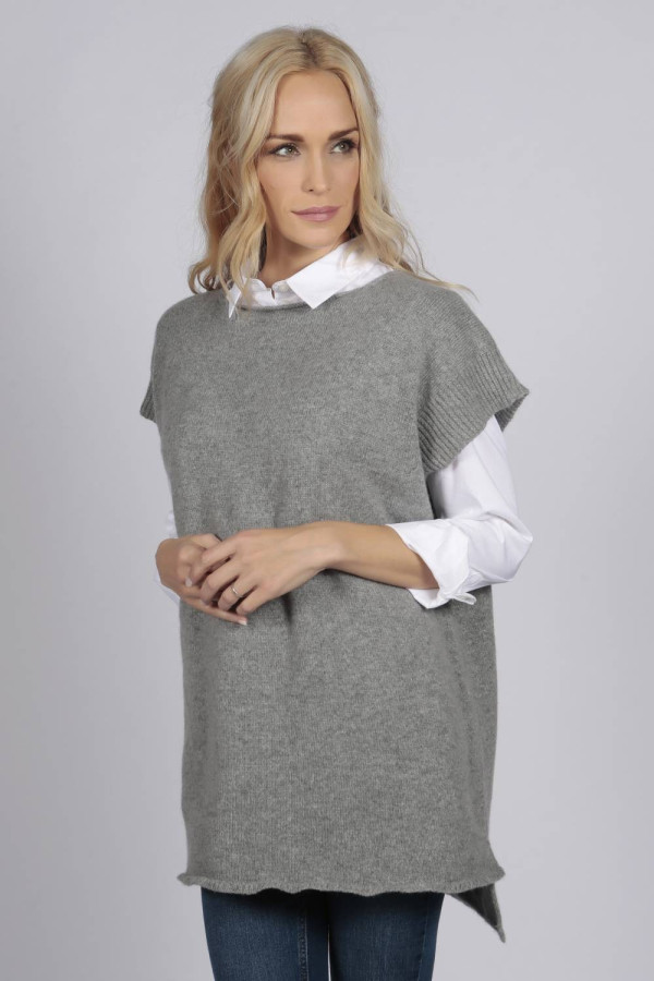 Light grey women's pure cashmere sleeveless sweater