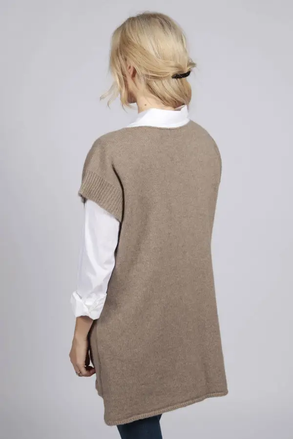 Reiner Kaschmir Ärmelloser Damen Pullover in kamelbraun