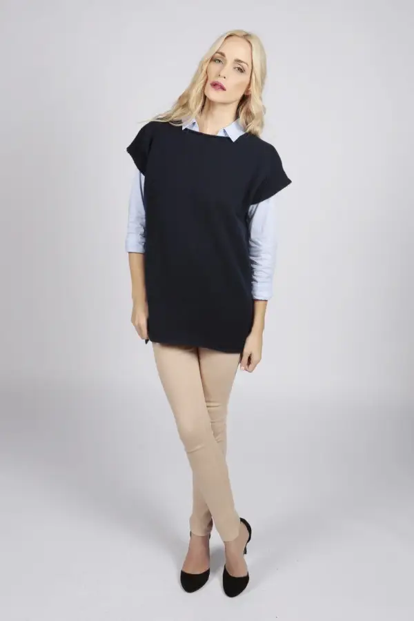 Navy blue women's pure cashmere sleeveless sweater