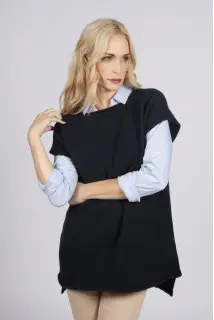 Maglia 100% cashmere smanicata da donna Blu navy