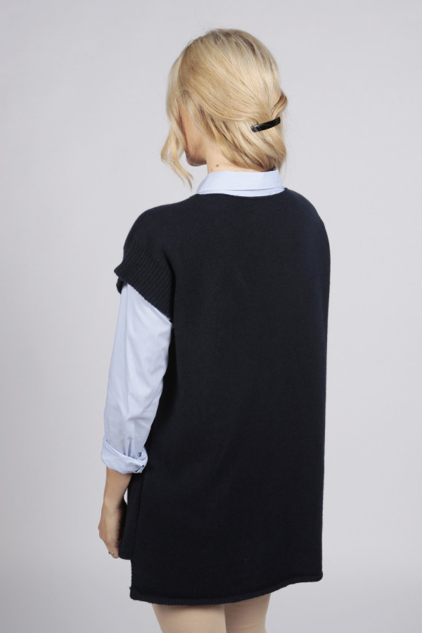 Navy blue women's pure cashmere sleeveless sweater