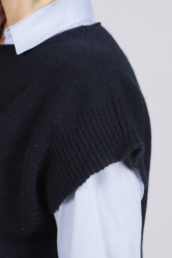 Navy blue women's pure cashmere sleeveless sweater