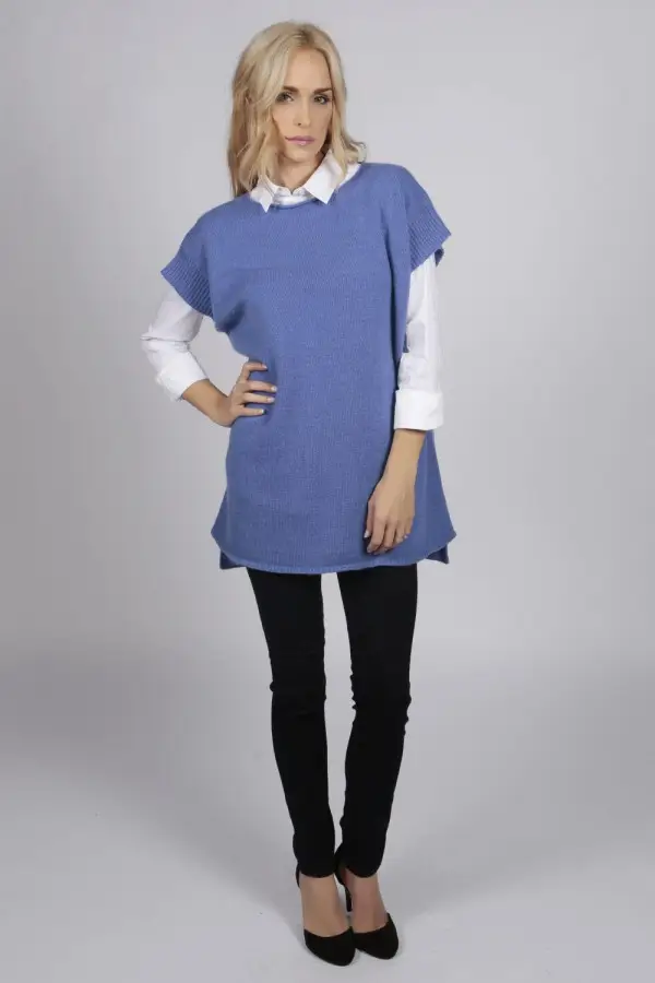 Periwinkle blue women's pure cashmere sleeveless sweater