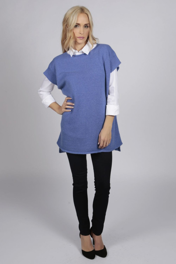 Chandail sans manches pour femmes pur cachemire en bleu pervenche
