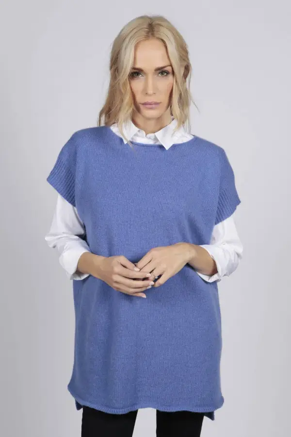 Periwinkle blue women's pure cashmere sleeveless sweater