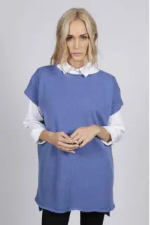Maglia 100% cashmere smanicata da donna Blu pervinca