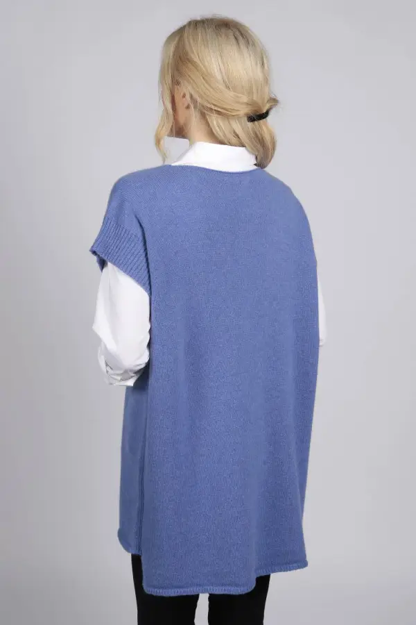 Periwinkle blue women's pure cashmere sleeveless sweater