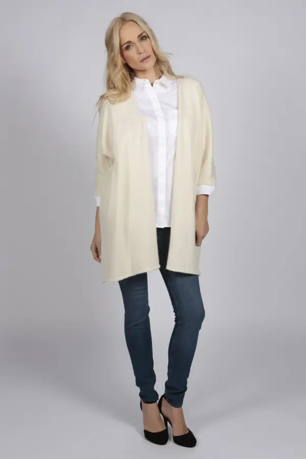 Cream white pure cashmere duster cardigan