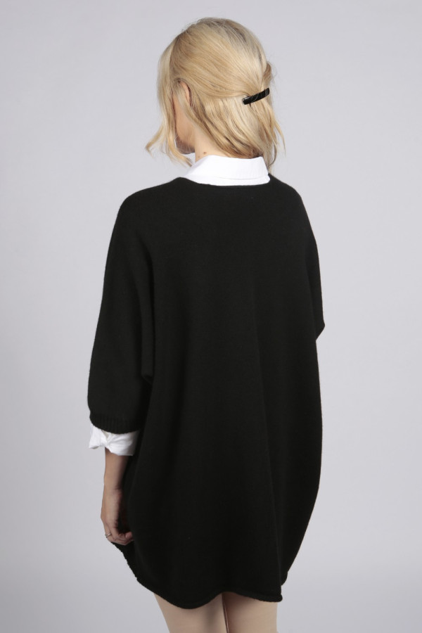 Chaqueta larga de punto negro 100% cachemira