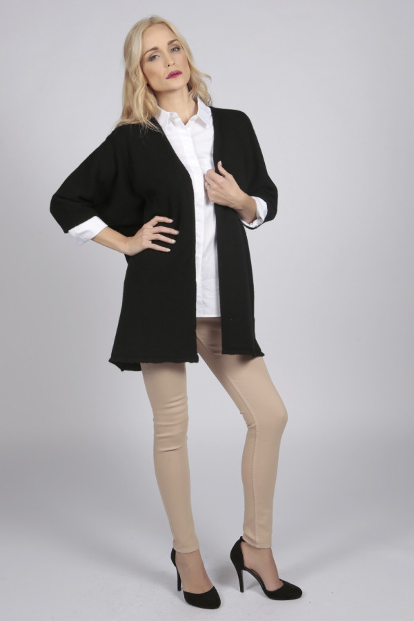 Reine Kaschmir Lange Duster Strickjacke in schwarz