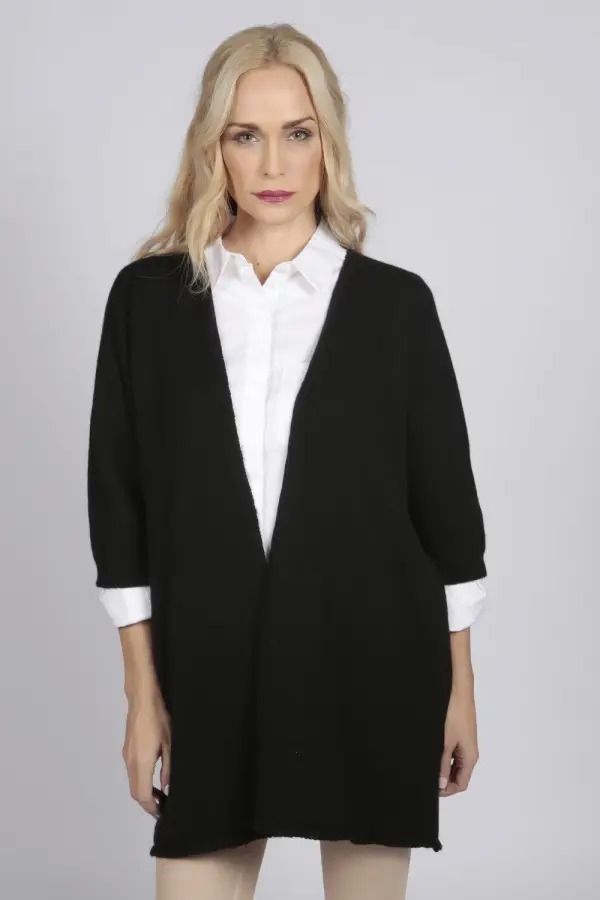 Chaqueta larga de punto negro 100% cachemira