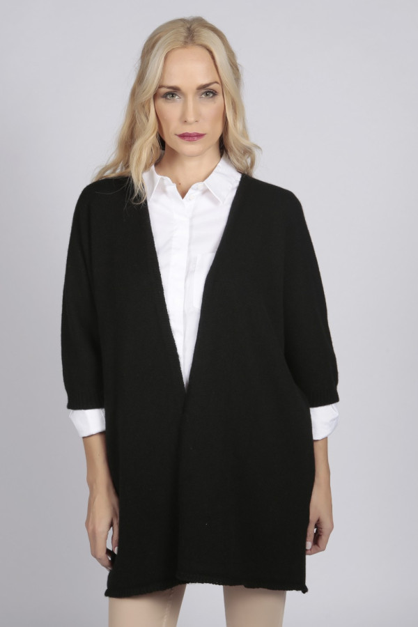 Chaqueta larga de punto negro 100% cachemira