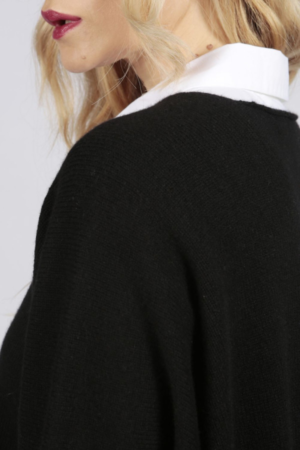 Chaqueta larga de punto negro 100% cachemira