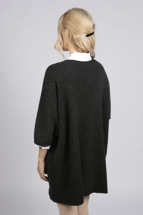 Cardigan long cache-poussière pur cachemire en gris charbon