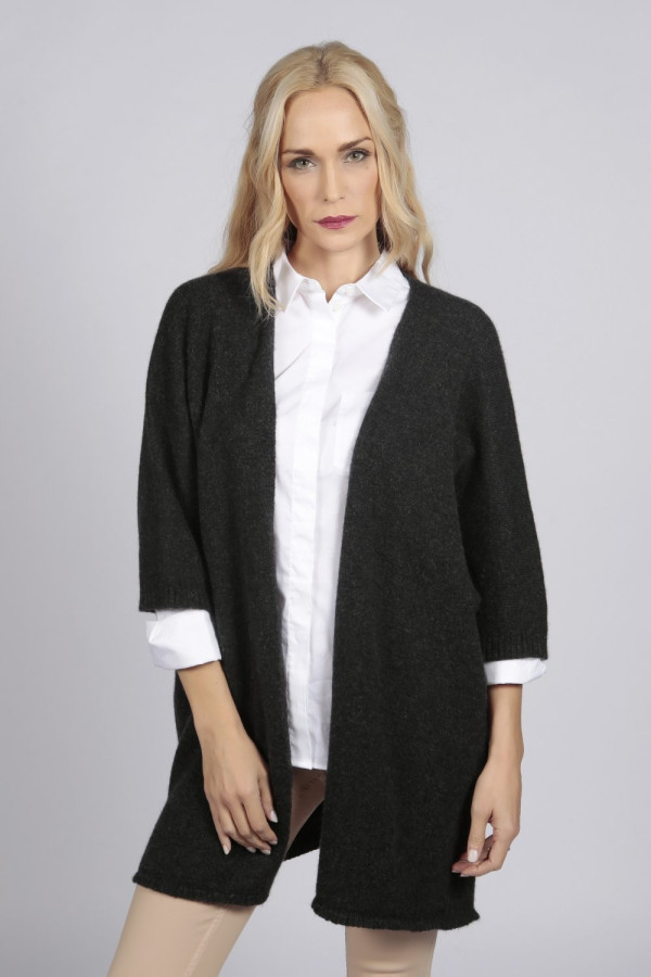 Charcoal grey pure cashmere duster cardigan