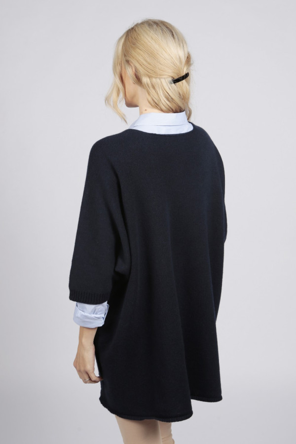 Cardigan long cache-poussière pur cachemire en bleu marine