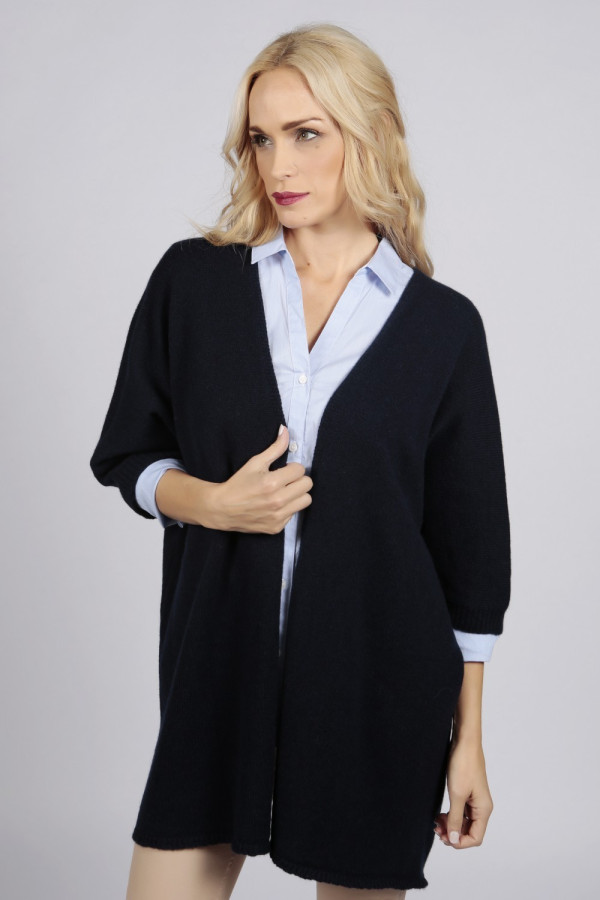 Navy blue pure cashmere duster cardigan