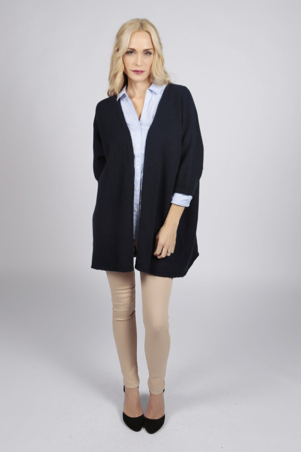 Navy blue pure cashmere duster cardigan