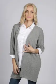 Spolverino cardigan per donna in puro cashmere Grigio chiaro