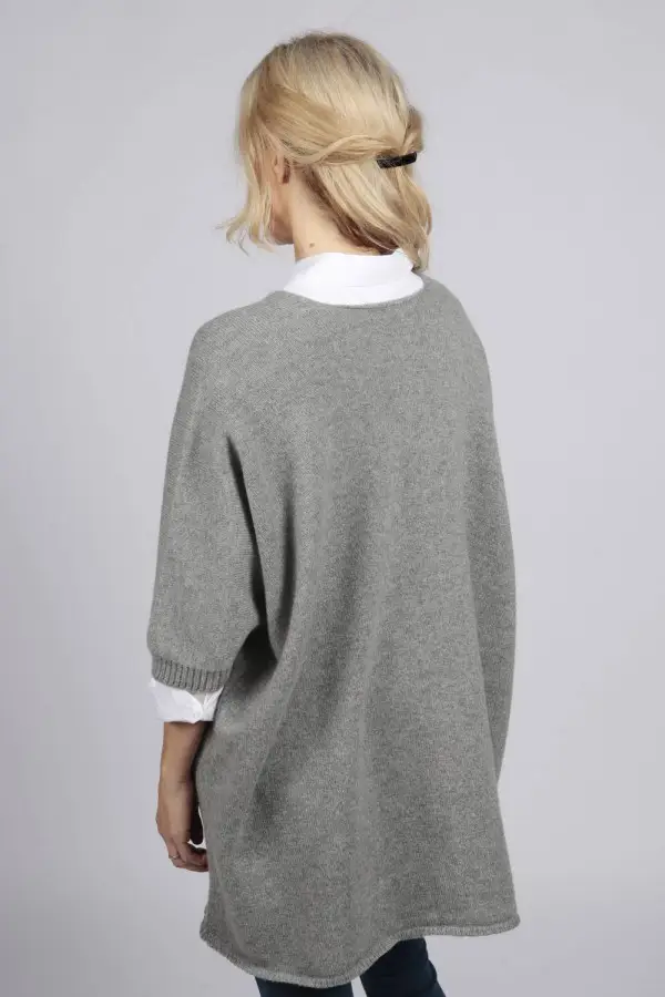 Chaqueta larga de punto gris claro 100% cachemira