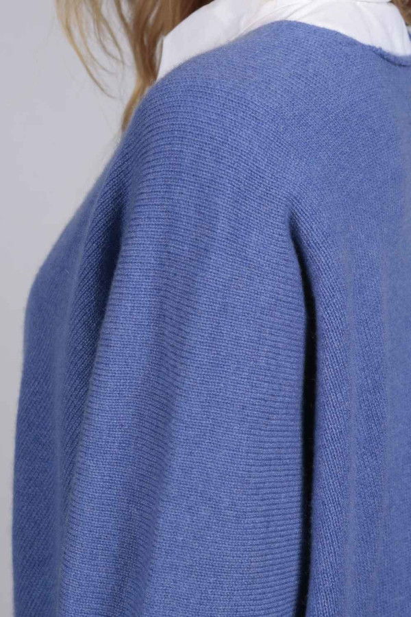 Chaqueta larga de punto bígaro azul 100% cachemira